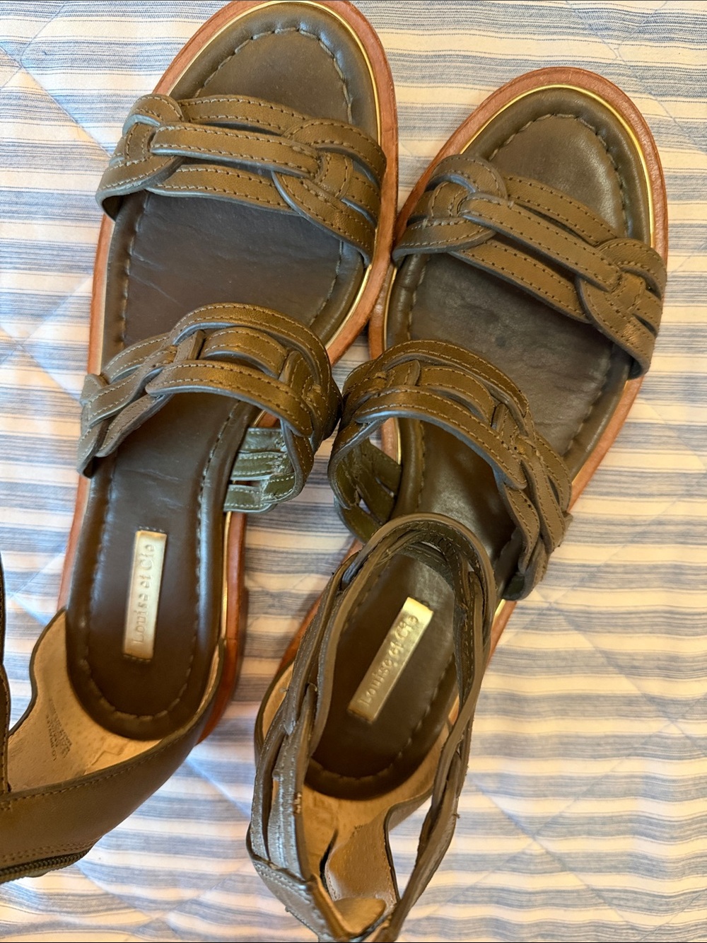 Louise et cie Braylee Olive Brown Leather Women's Sandals with Braided Straps
